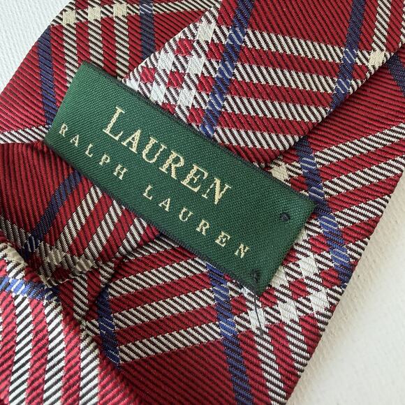 Ralph Lauren Red Plaid Silk Tie Holiday Tartan Made in USA 90s Vintage - Picture 4 of 15